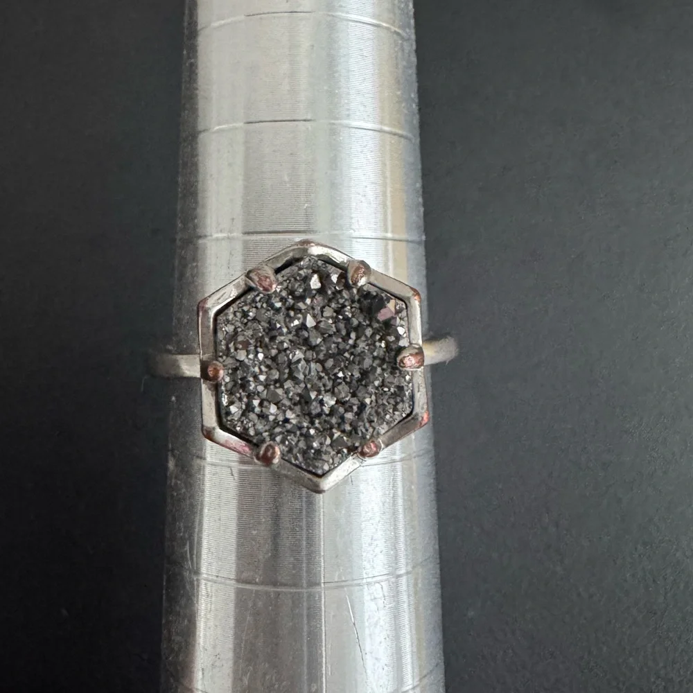 Kendra Scott Kylie Silver & Silver Drusy Octagon Ring Size 6